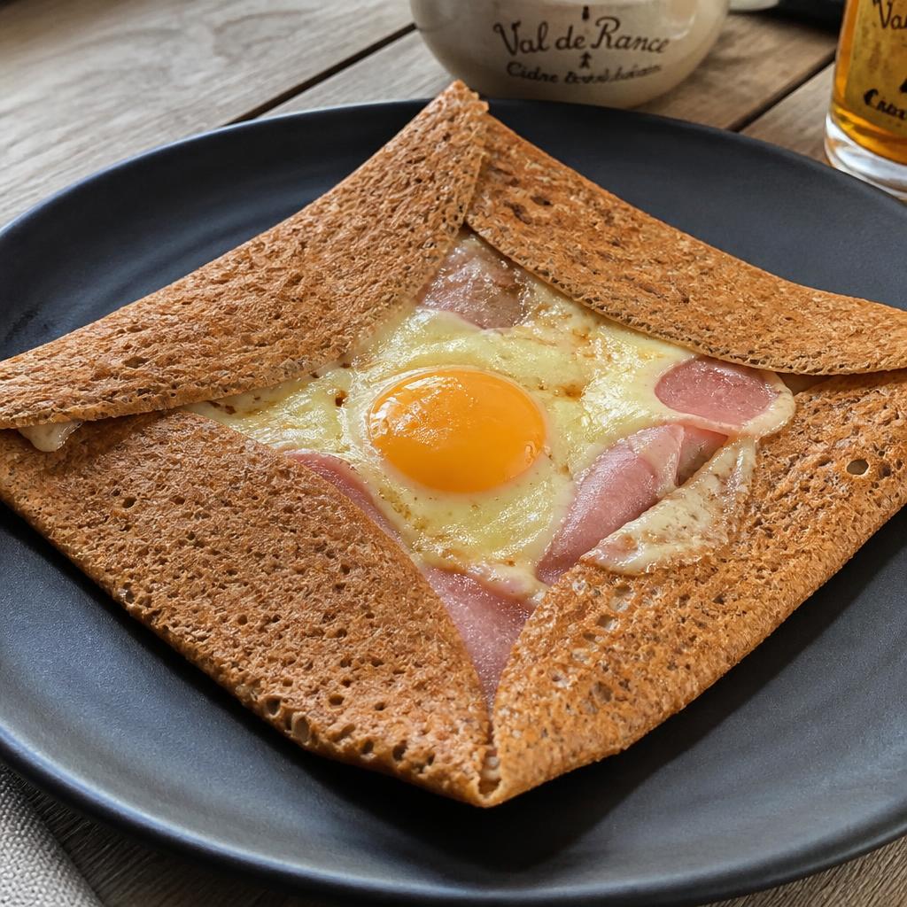 Galette bretonne traditionnelle jambon, œuf et fromage